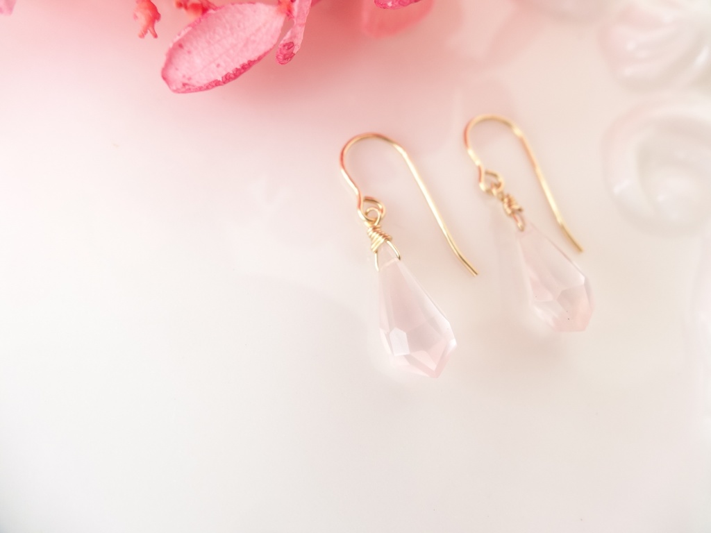 ローズクォーツ&K14gfミニピアス・クラッシュゼリー