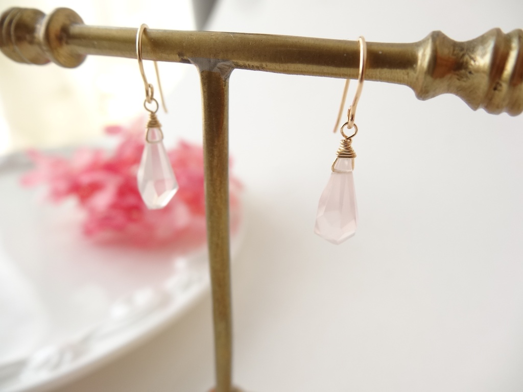 ローズクォーツ&K14gfミニピアス・クラッシュゼリー