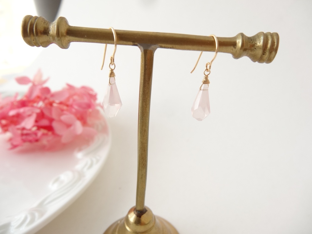 ローズクォーツ&K14gfミニピアス・クラッシュゼリー