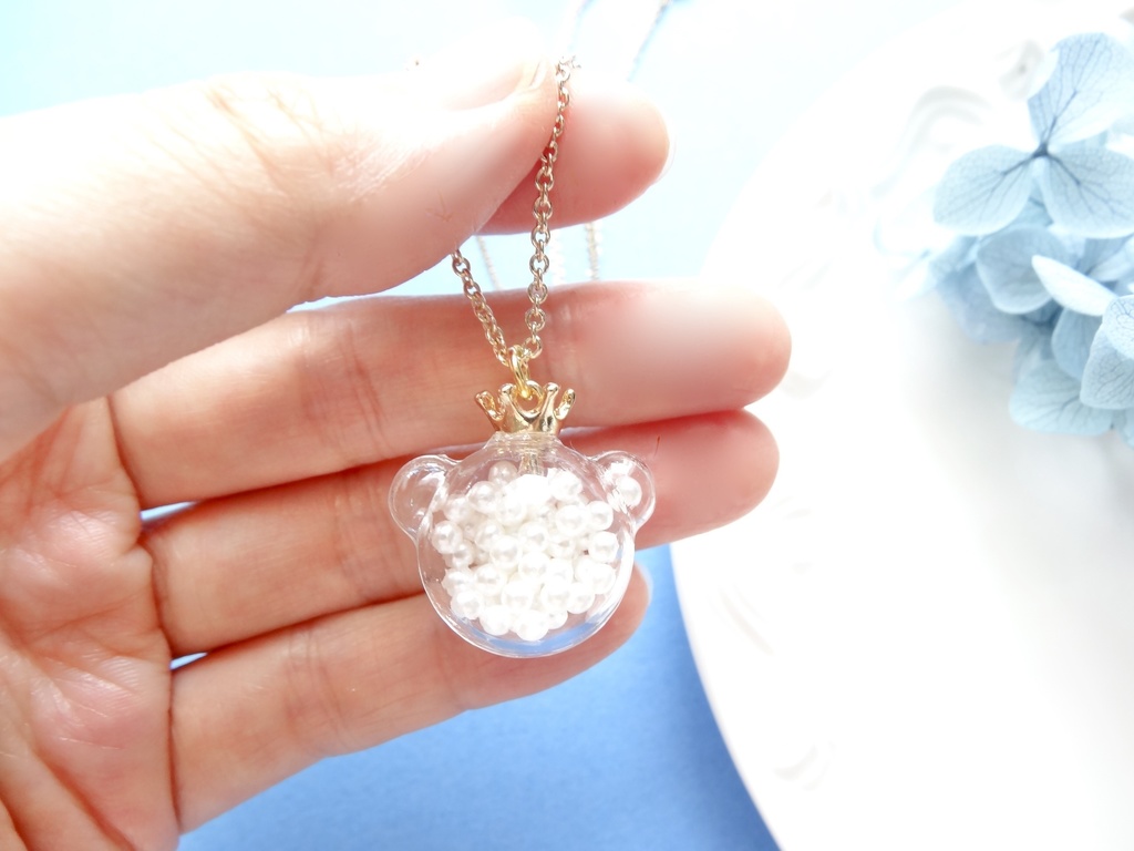 テディベアの王子様・ガラスドームネックレス