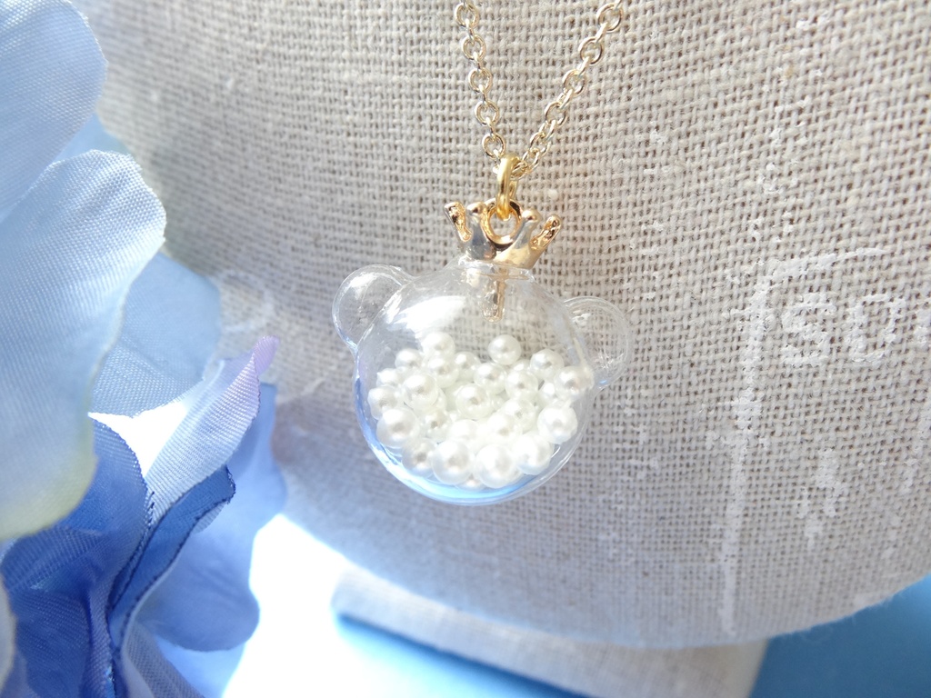 テディベアの王子様・ガラスドームネックレス