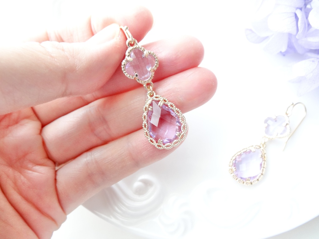 クローバードロップ ・ラベンダー(イヤリングOK)