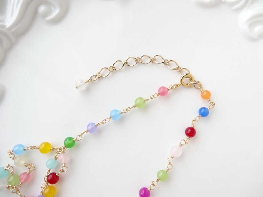 ガーネット&マルチカラーストーン/虹色水玉ネックレス