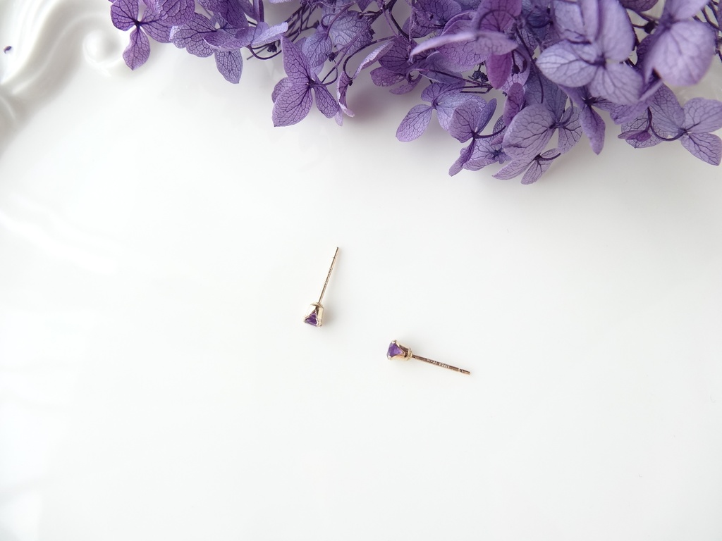 ★3mm★アメジスト&K14gf 一粒ピアス