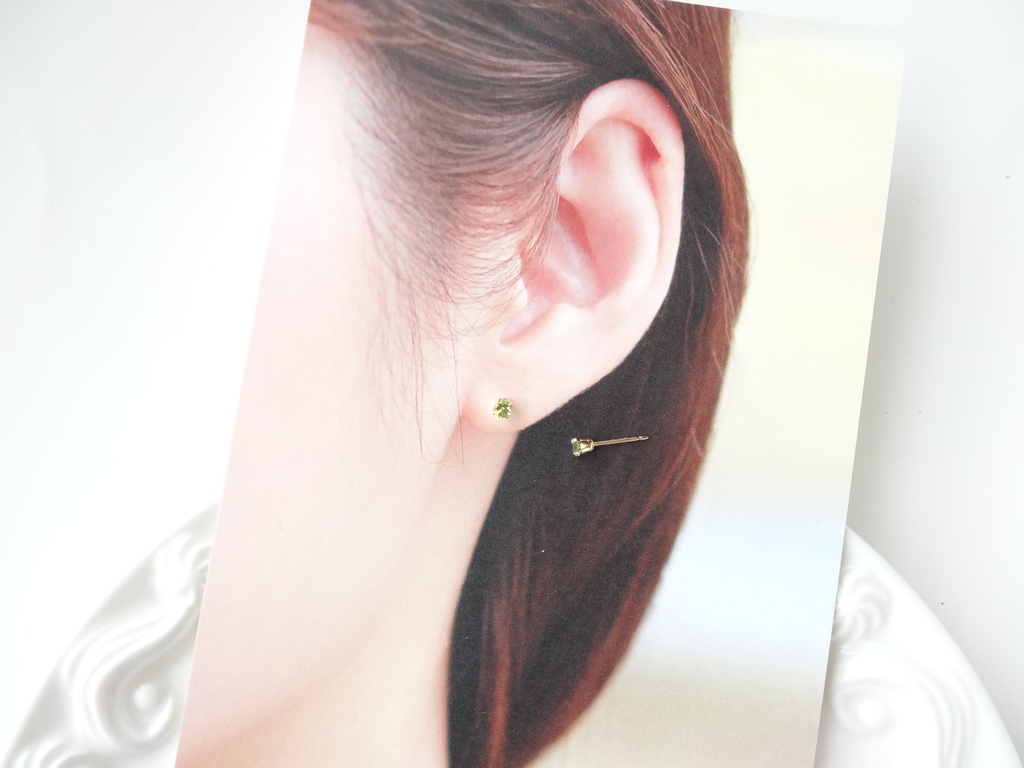 ★3mm★ペリドット&K14gf 一粒ピアス