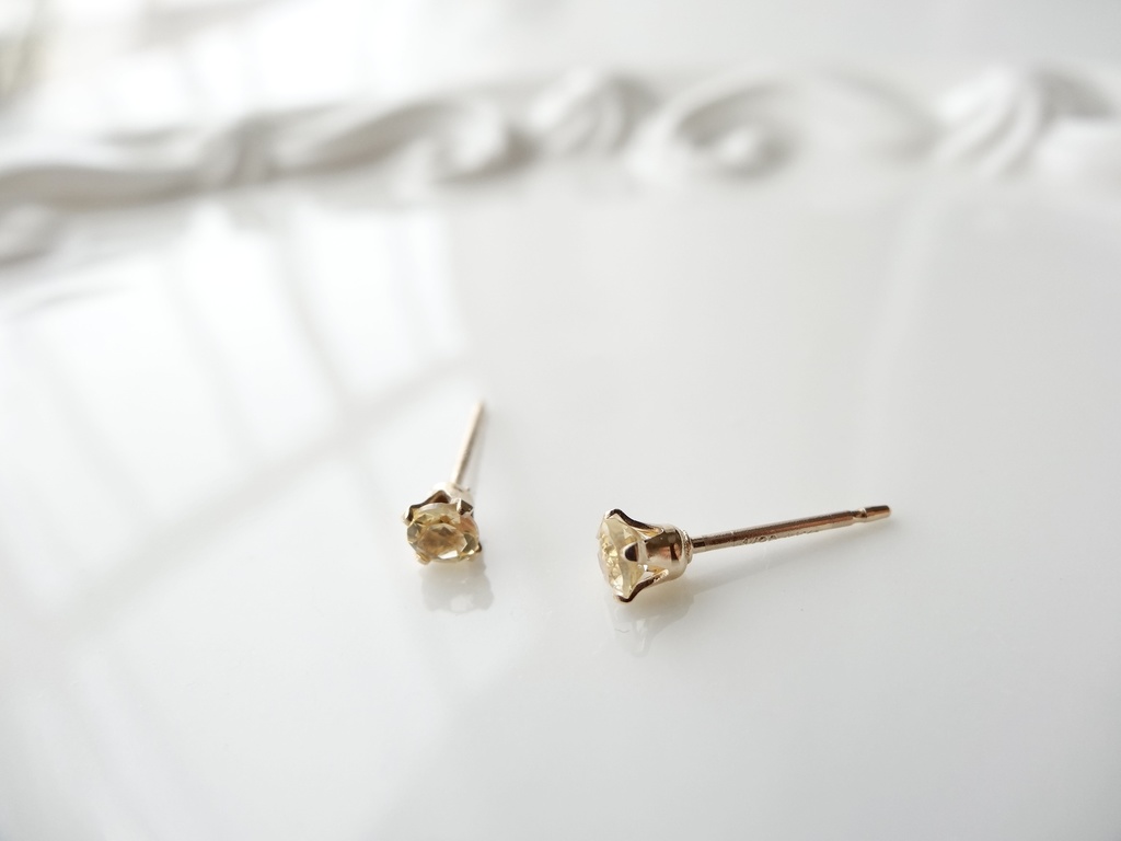 ★3mm★シトリン&K14gf 一粒ピアス