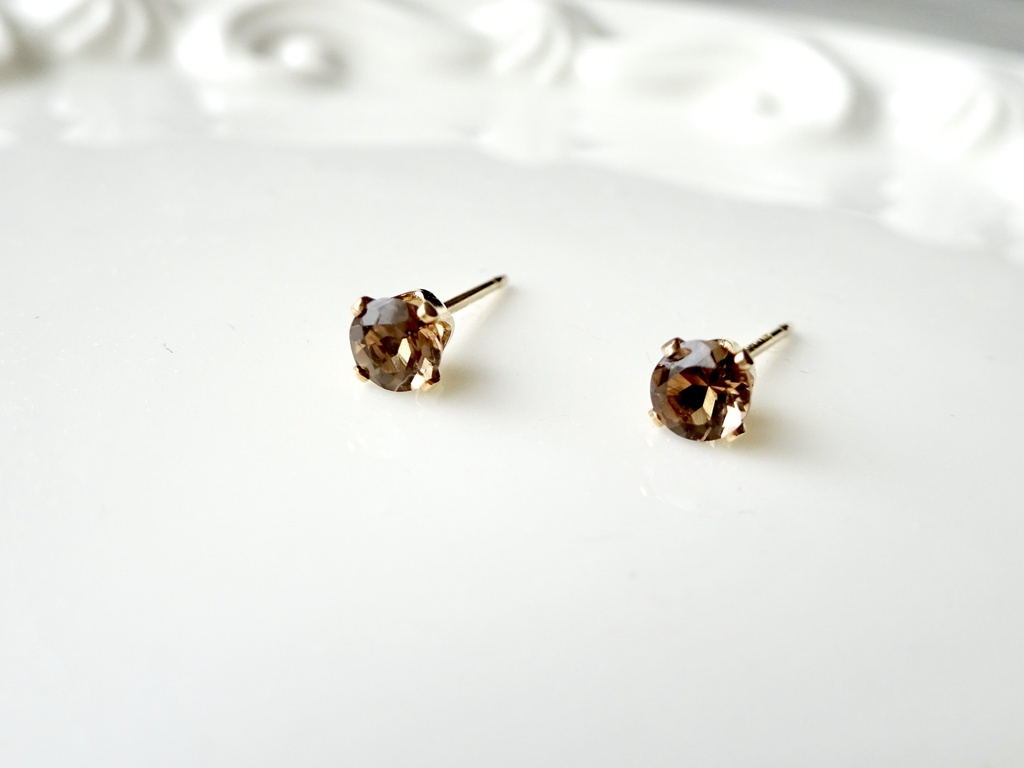 スモーキークォーツ&K14gf 一粒ピアス