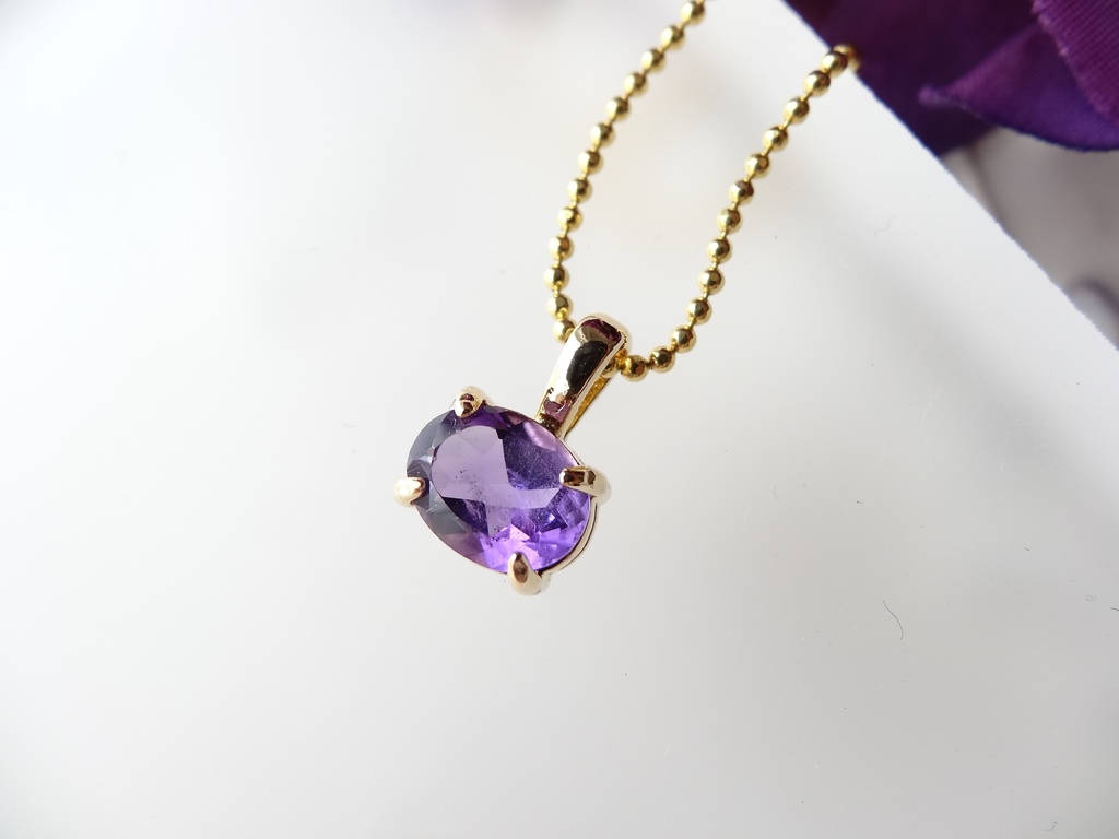横向きアメジスト&silver925/K18GPボールチェーンネックレス