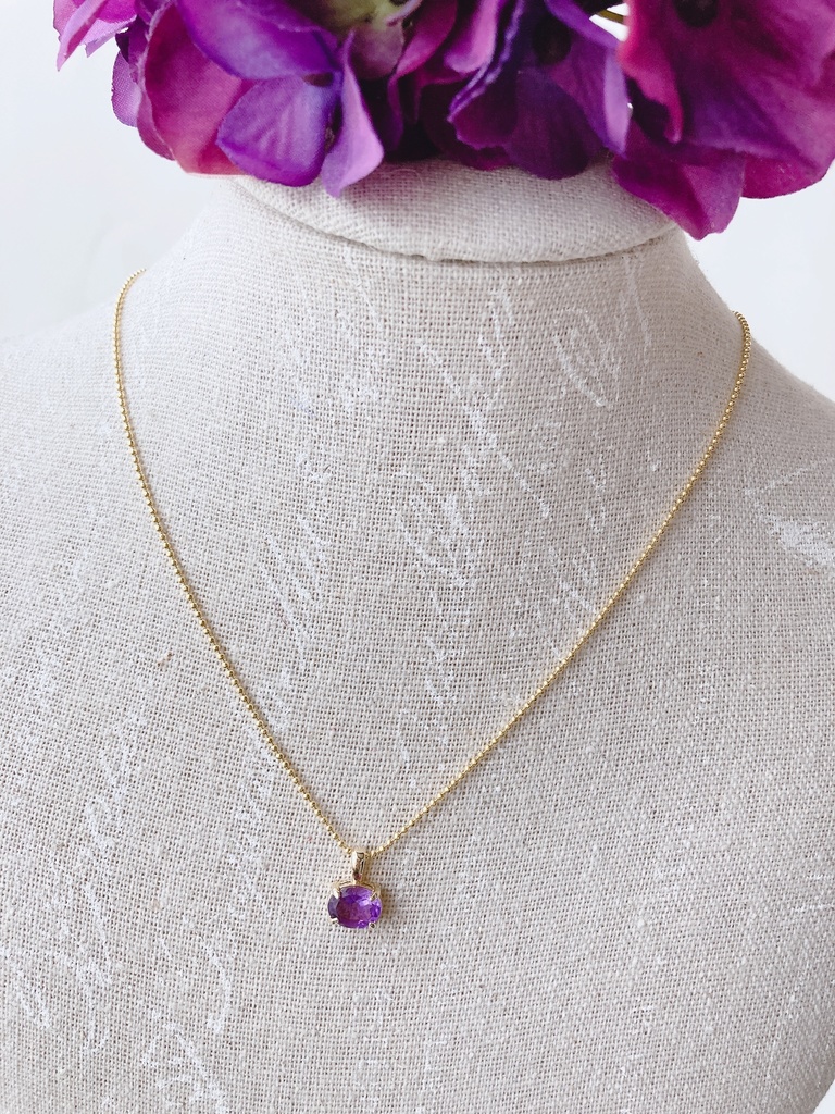 横向きアメジスト&silver925/K18GPボールチェーンネックレス