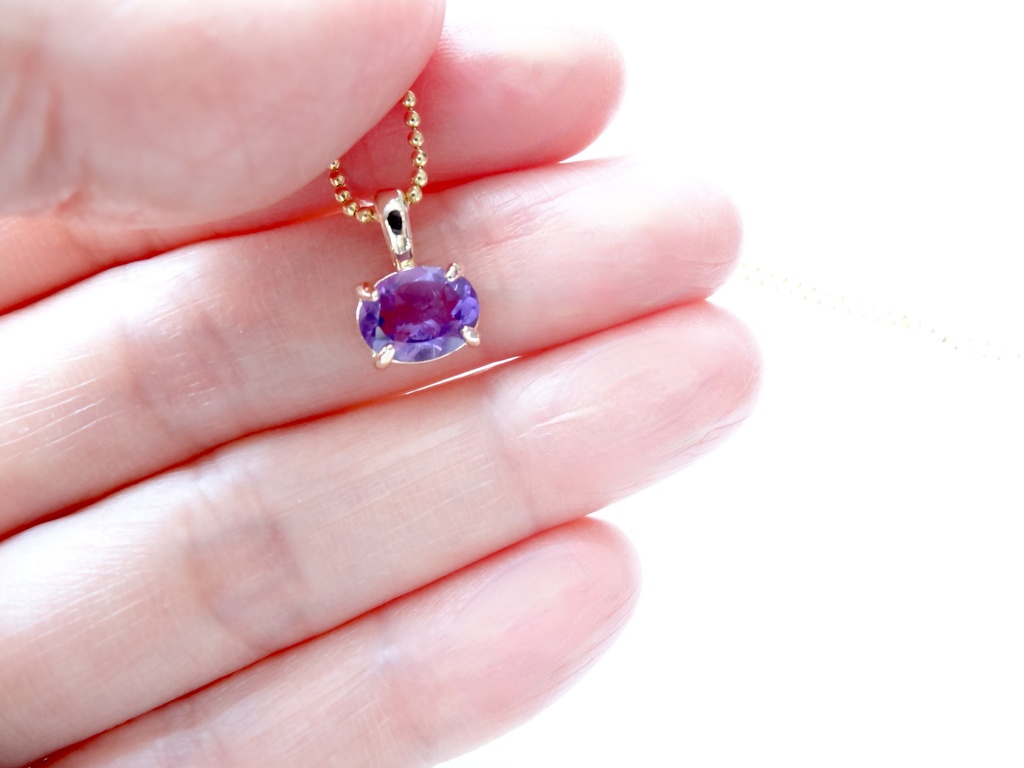 横向きアメジスト&silver925/K18GPボールチェーンネックレス