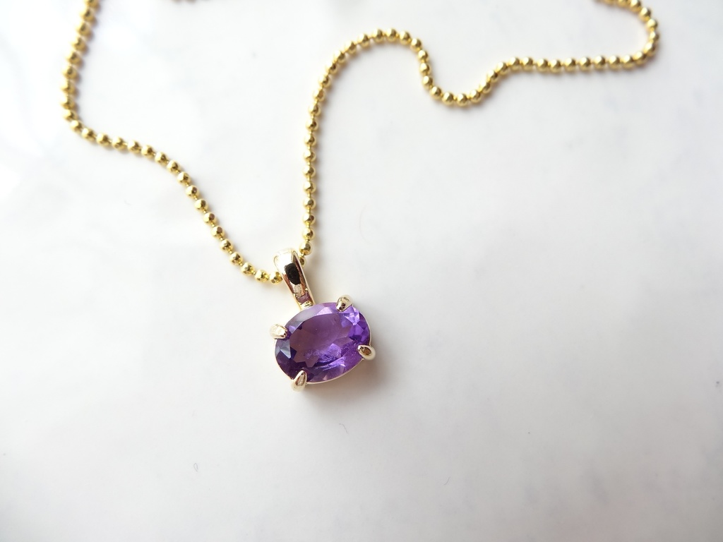 横向きアメジスト&silver925/K18GPボールチェーンネックレス