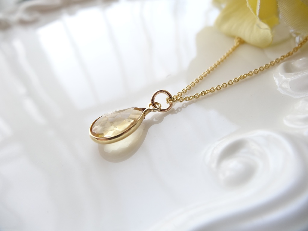 ドロップシトリン&silver925/K18ネックレス