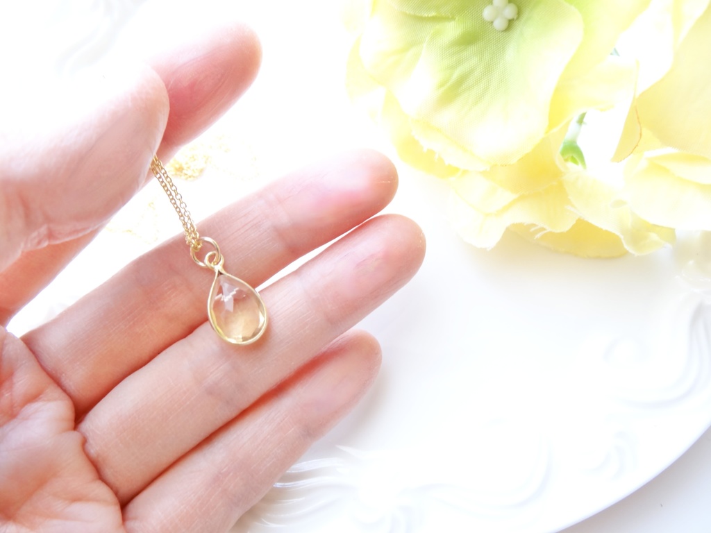 ドロップシトリン&silver925/K18ネックレス