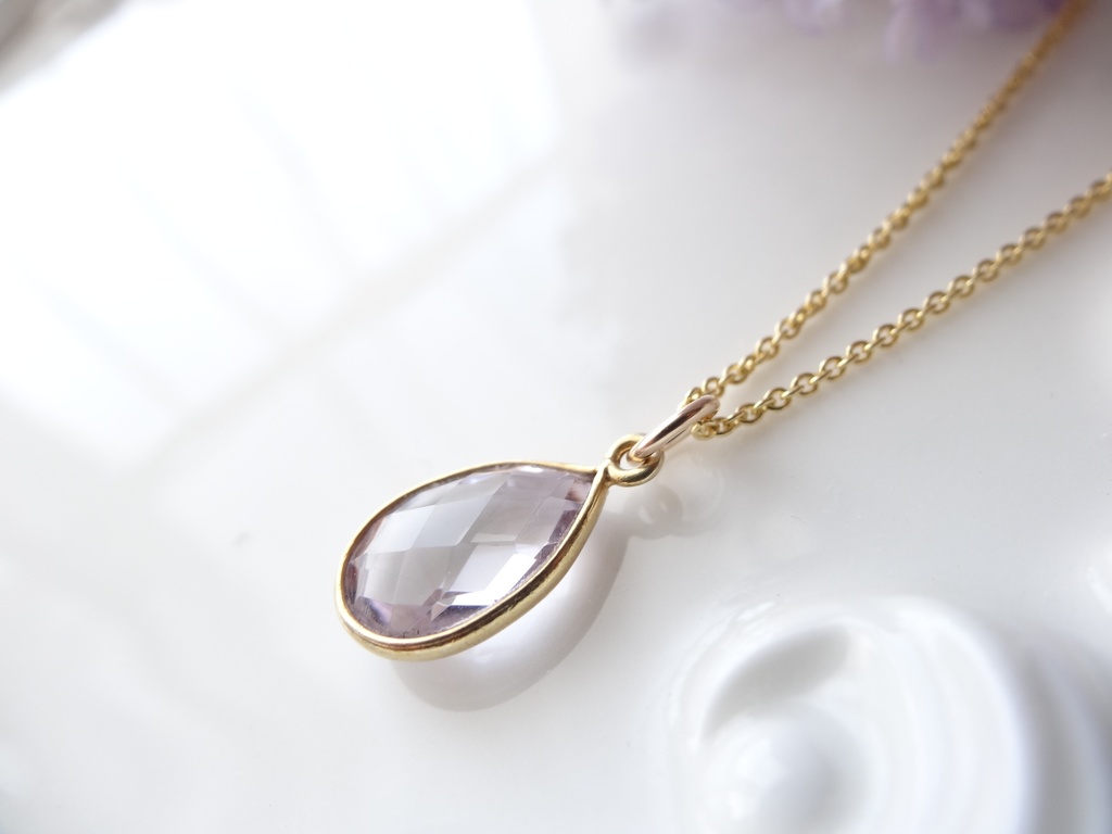 ドロップピンクアメジスト&silver925/K18ヴェルメイユネックレス