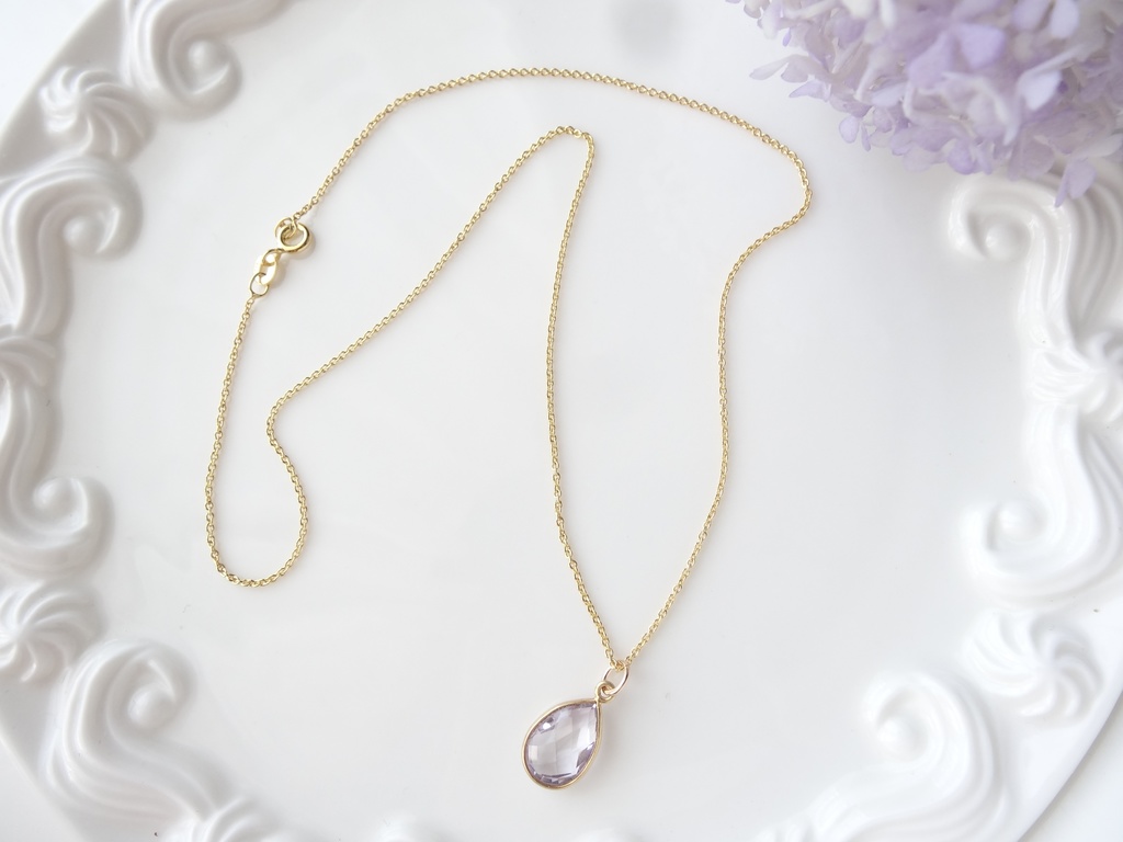 ドロップピンクアメジスト&silver925/K18ヴェルメイユネックレス
