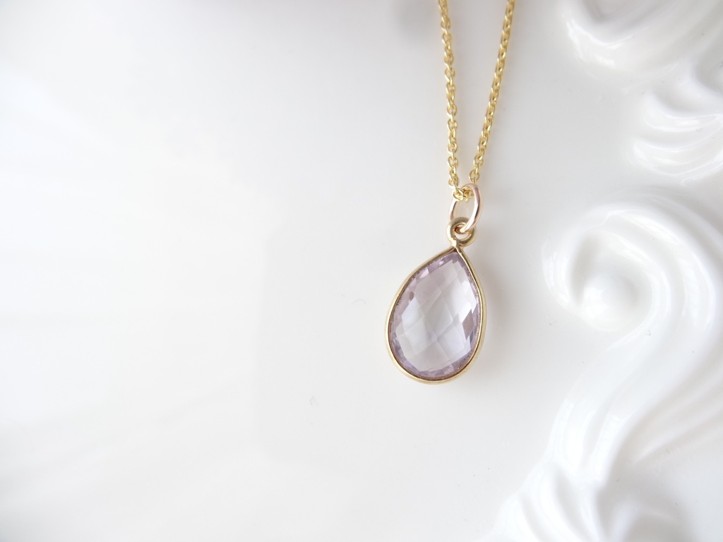 ドロップピンクアメジスト&silver925/K18ヴェルメイユネックレス