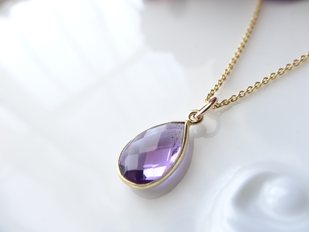 ドロップアメジスト&silver925/K18GPヴェルメイユネックレス