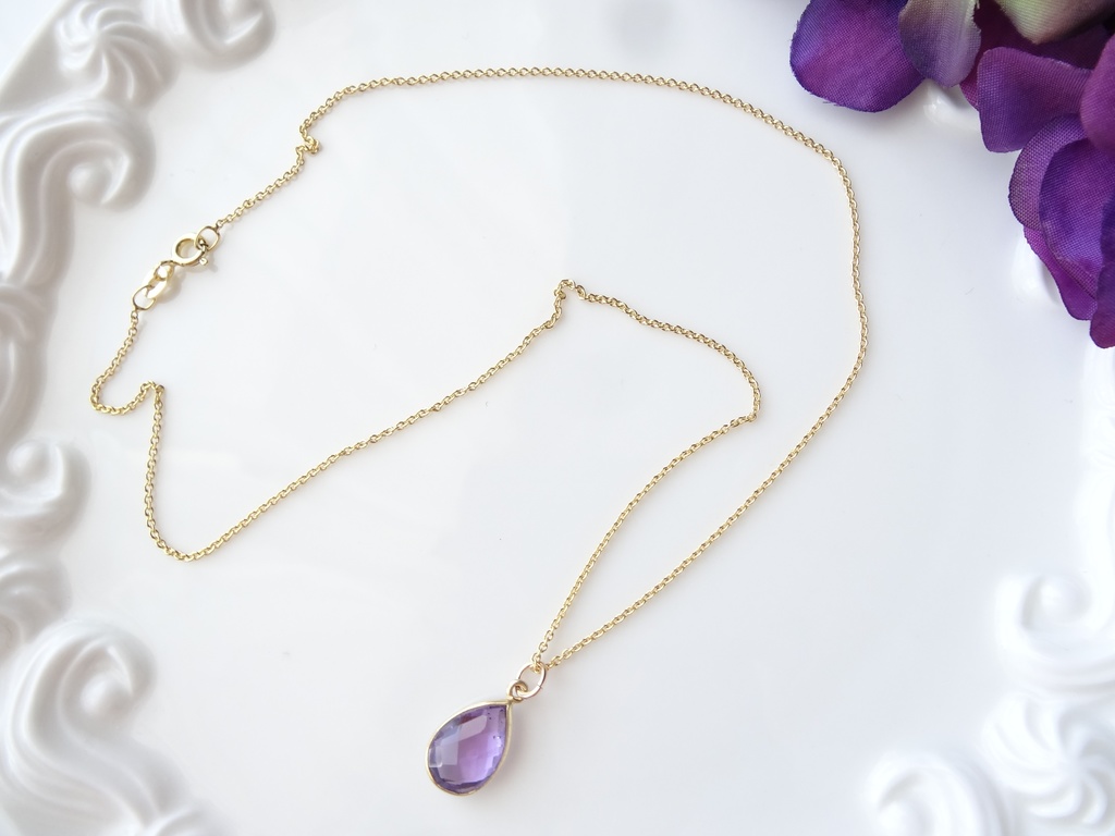 ドロップアメジスト&silver925/K18GPヴェルメイユネックレス