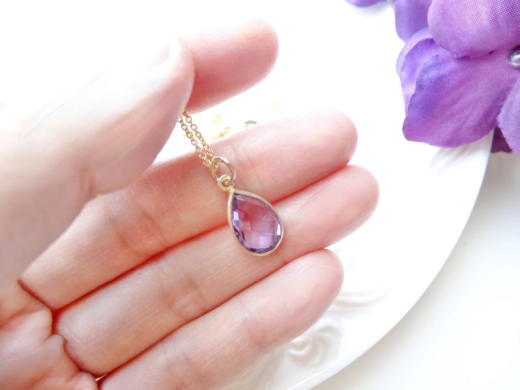 ドロップアメジスト&silver925/K18GPヴェルメイユネックレス