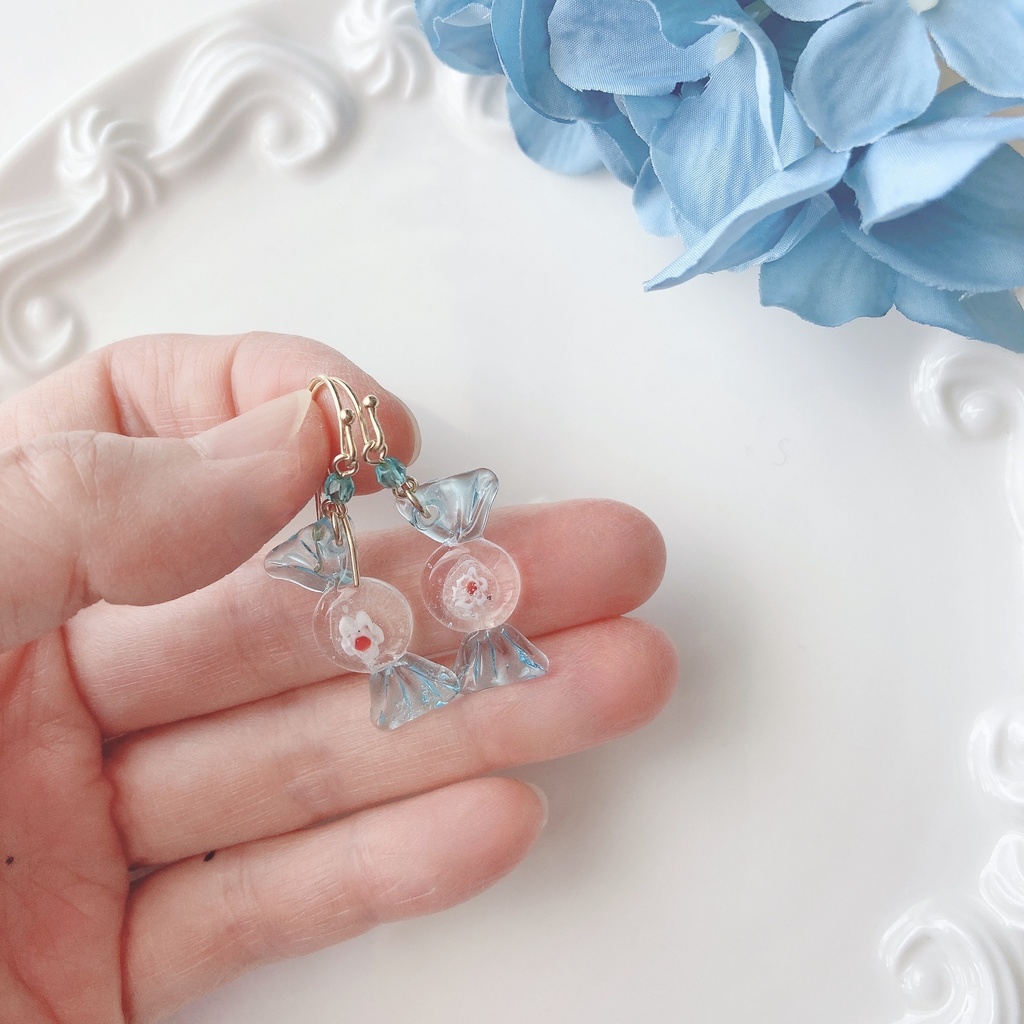 ガラス製・レトロキャンディピアスD(イヤリングOK)