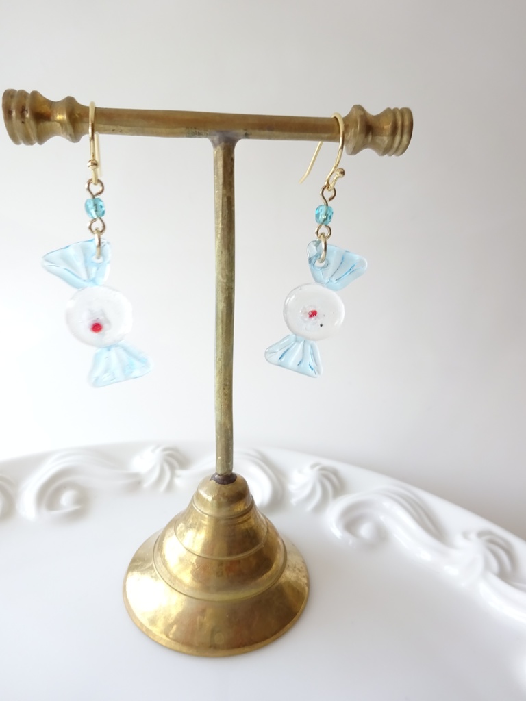 ガラス製・レトロキャンディピアスD(イヤリングOK)