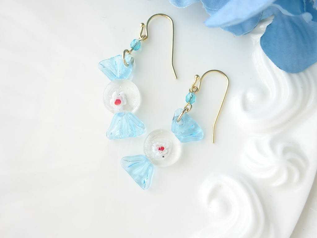 ガラス製・レトロキャンディピアスD(イヤリングOK)