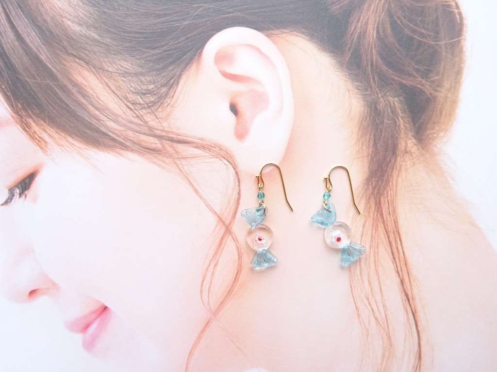 ガラス製・レトロキャンディピアスD(イヤリングOK)