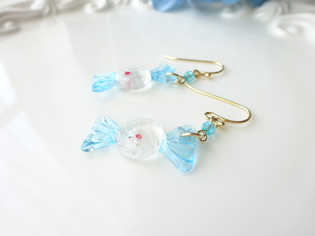 ガラス製・レトロキャンディピアスD(イヤリングOK)