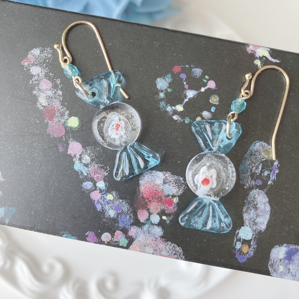 ガラス製・レトロキャンディピアスD(イヤリングOK)