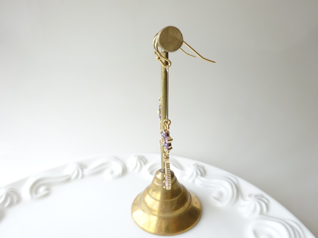 プチフラワードロップピアス・パープル(イヤリングOK)