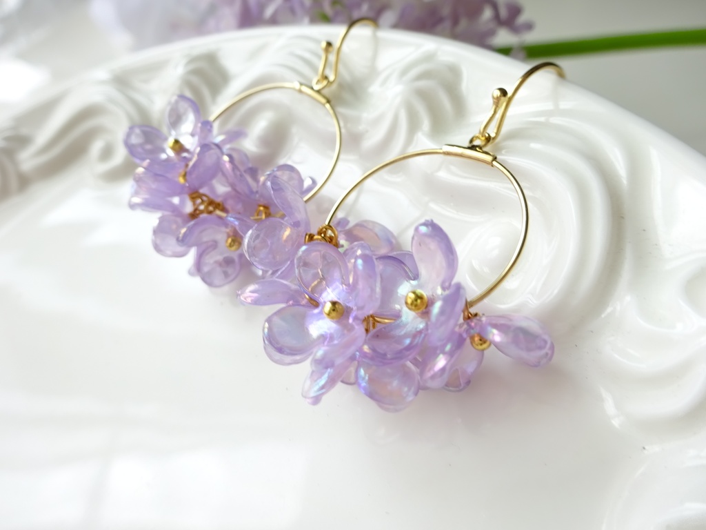 花ゆらピアス・オーロラパープル紫陽花(イヤリングOK)