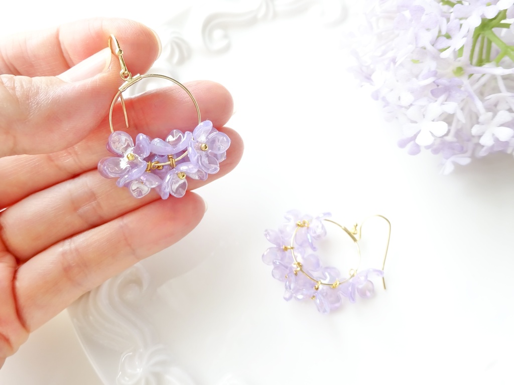 花ゆらピアス・オーロラパープル紫陽花(イヤリングOK)