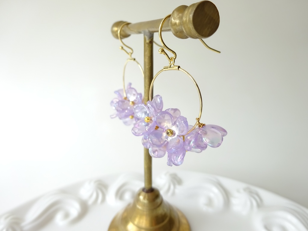 花ゆらピアス・オーロラパープル紫陽花(イヤリングOK)