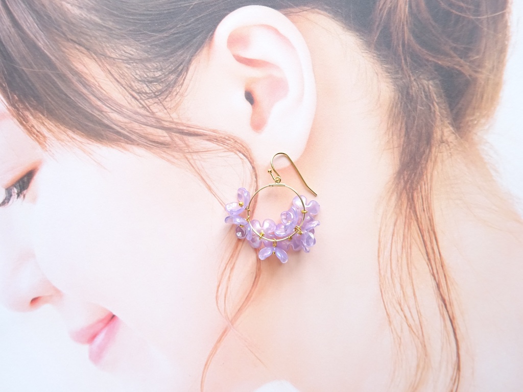 花ゆらピアス・オーロラパープル紫陽花(イヤリングOK)