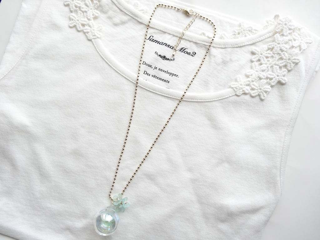 水入り大きなガラスのシャボン玉ネックレス・ミント