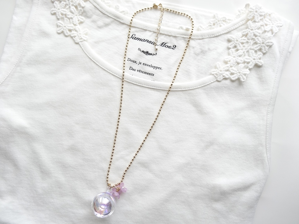 水入り大きなガラスのシャボン玉ネックレス・ラベンダー