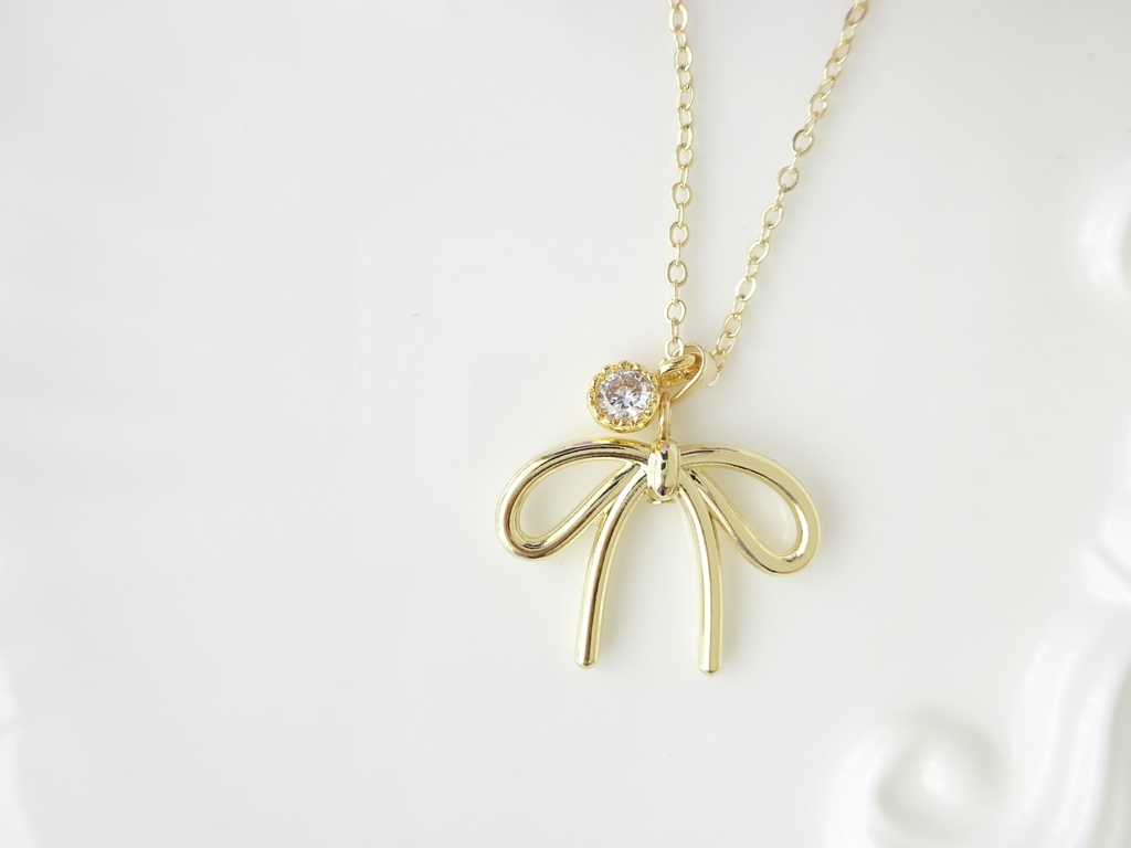 再販・2way・金色リボンのネックレス