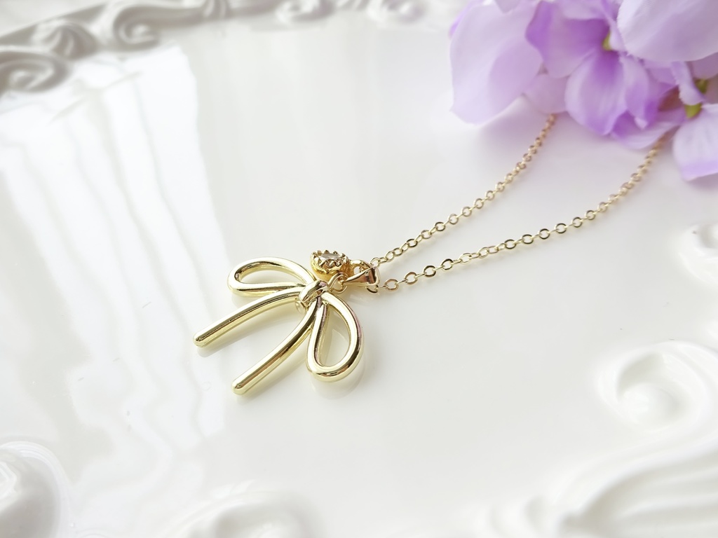 再販・2way・金色リボンのネックレス