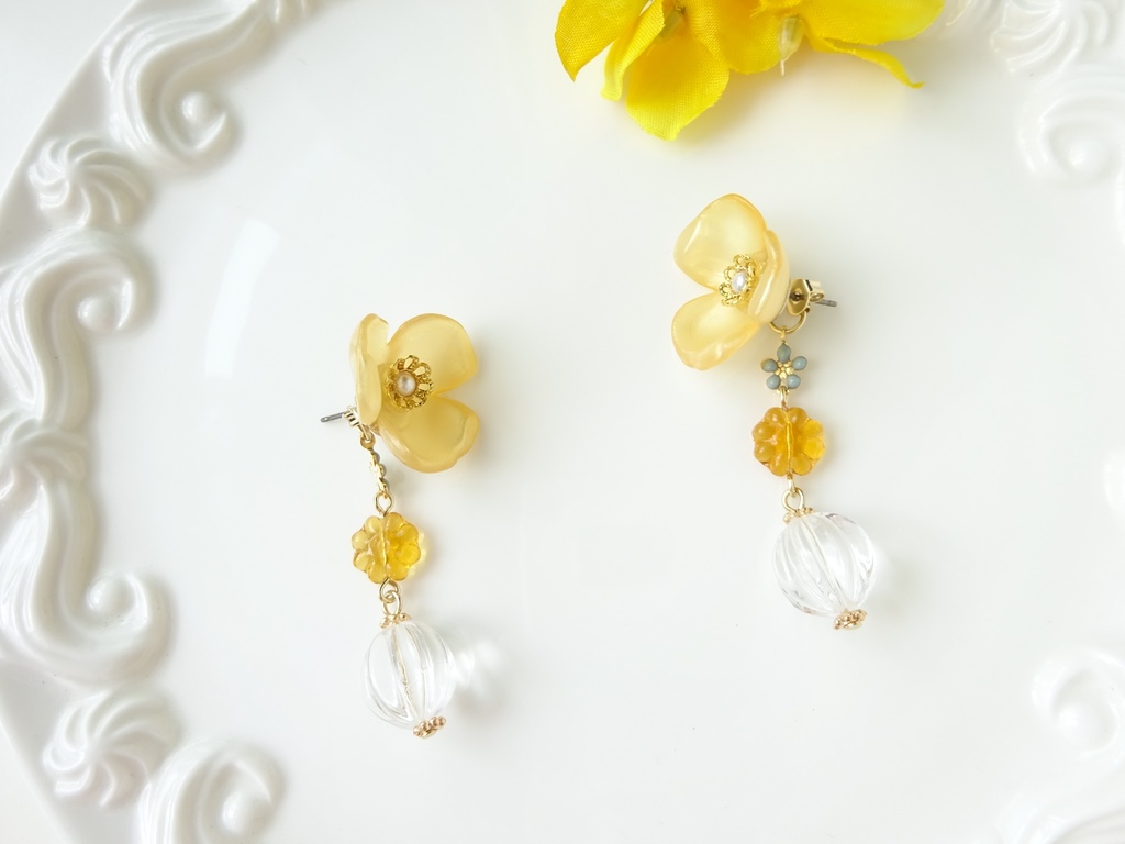 (2WAY)シエスタフラワー・イエロー(ピアスのみ)