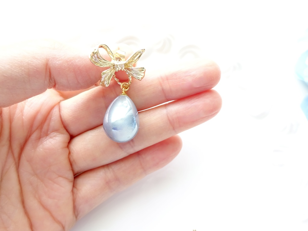 (2WAY)ブルードロップとリボンのピアス