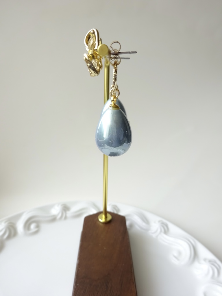 (2WAY)ブルードロップとリボンのピアス