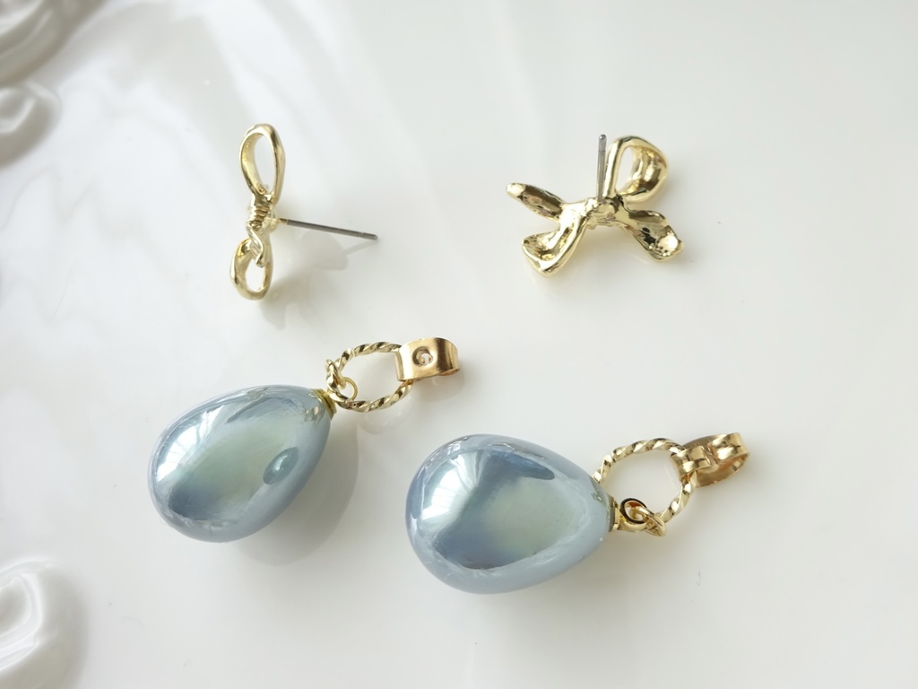 (2WAY)ブルードロップとリボンのピアス