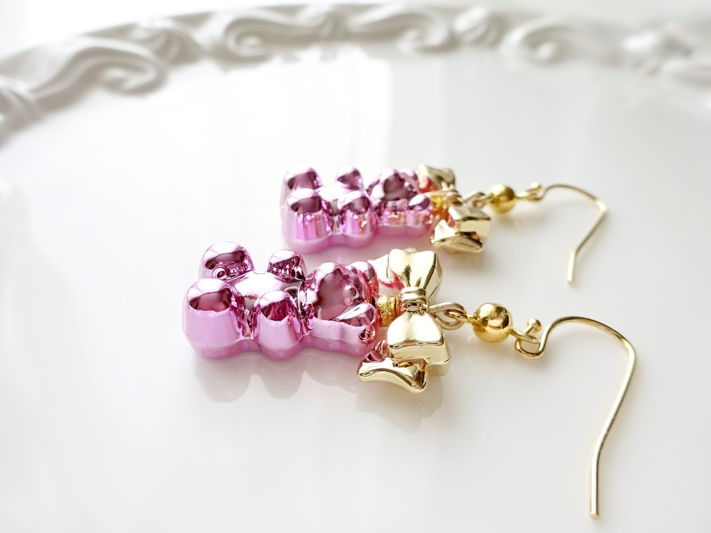 再販*スパークル テディピアス ピンク(イヤリングOK)