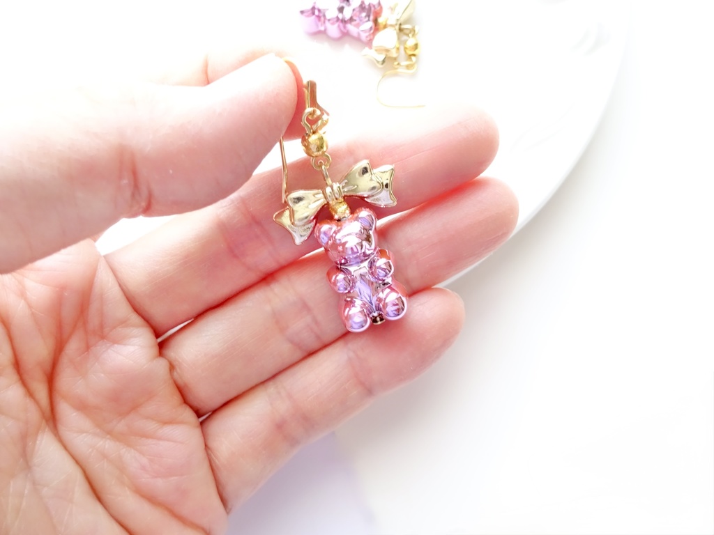 再販*スパークル テディピアス ピンク(イヤリングOK)