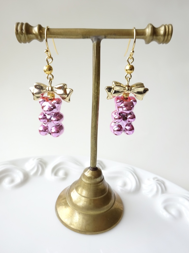 再販*スパークル テディピアス ピンク(イヤリングOK)