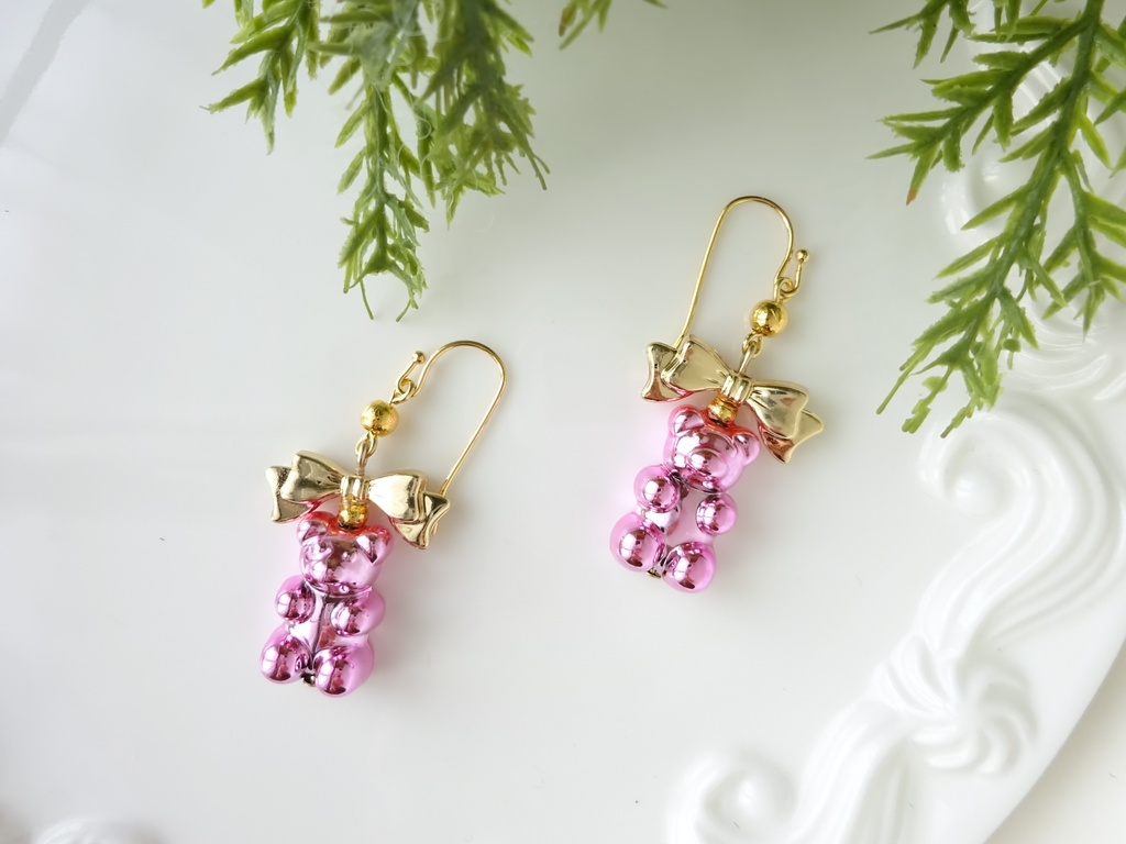 再販*スパークル テディピアス ピンク(イヤリングOK)