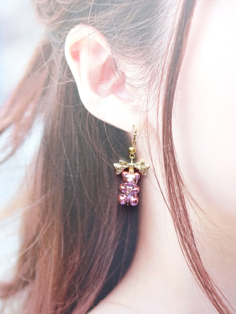 再販*スパークル テディピアス ピンク(イヤリングOK)