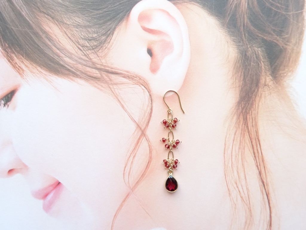 K14gf&ガーネットピアス(イヤリングOK)