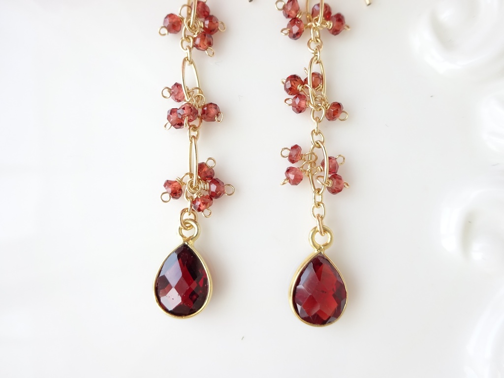 K14gf&ガーネットピアス(イヤリングOK)