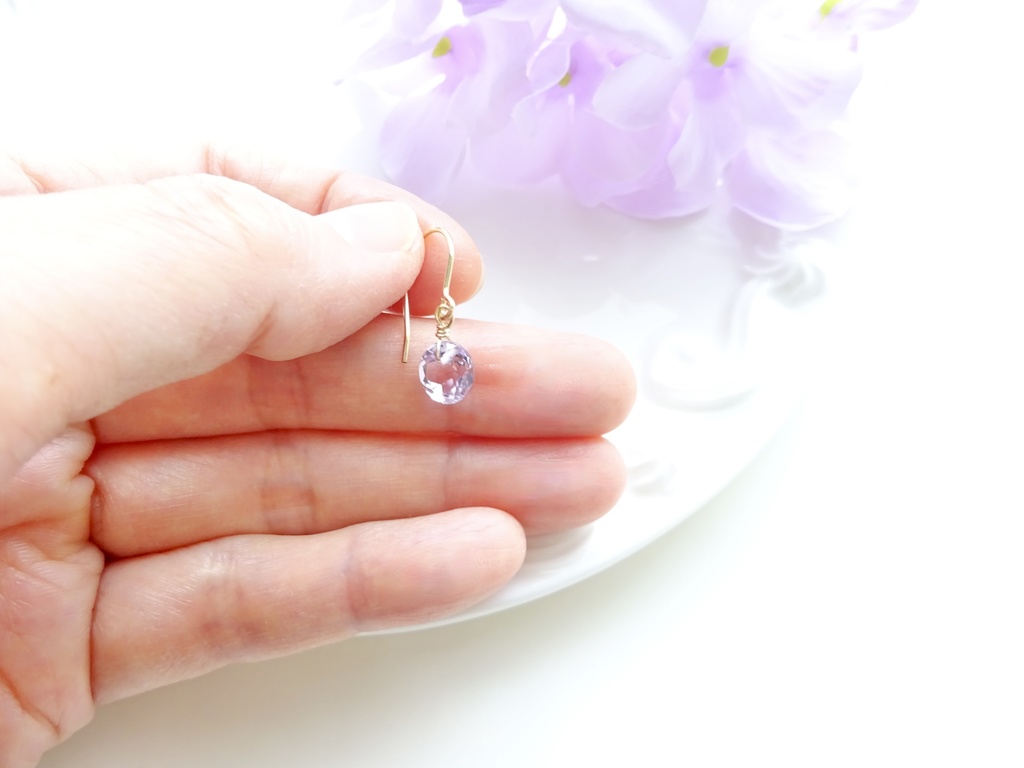 14Kgf&天然石アメジスト一粒ピアス(イヤリング変更不可)